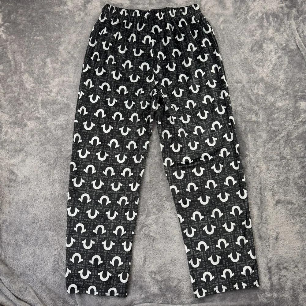 True Religion Loungewear Pants Men Large‎ Black White Logo Monogram Drawstring